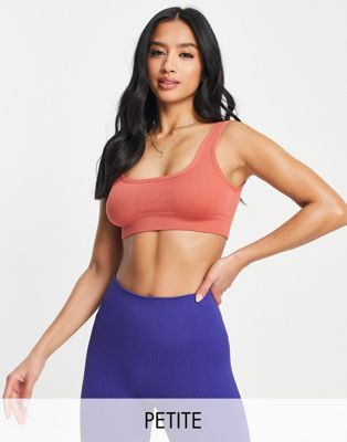 Hoxton Haus Petite seamless sports crop top in rust