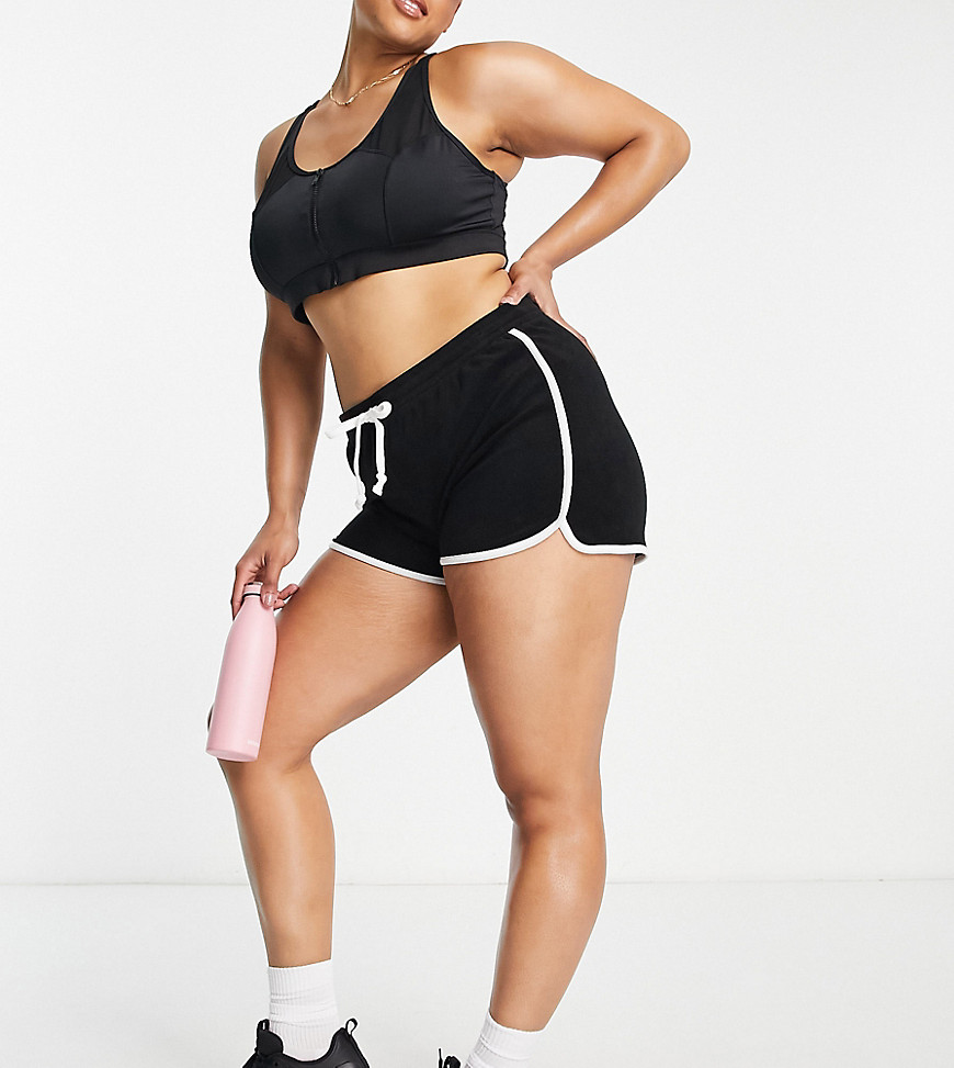 Plus-size shorts by Hoxton Haus Make some legroom High rise Elasticated drawstring waist Contrast piping Regular fit