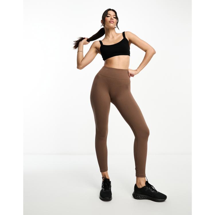 Hoxton Haus seamless gym leggings in brown - part of a set | ASOS