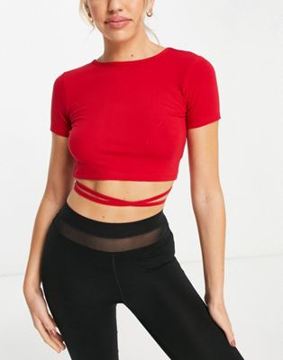 Hoxton Haus strappy gym crop top in red