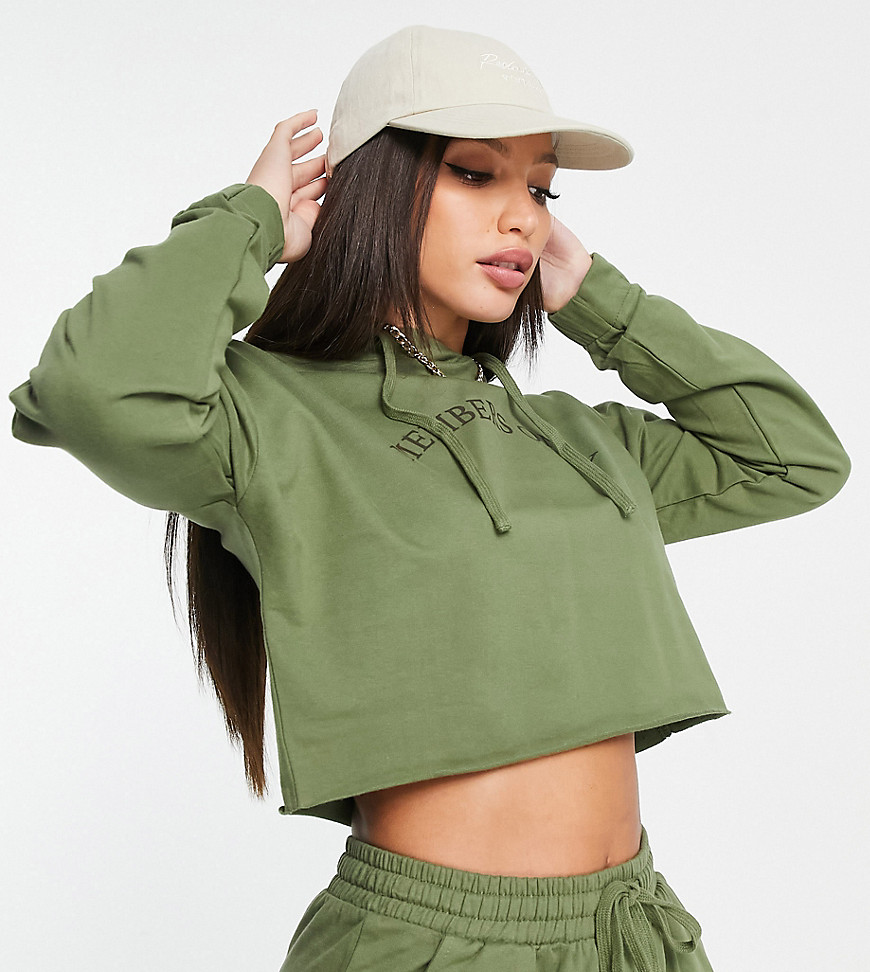 Hoxton Haus Tall cropped hoodie in khaki - part of a set-Green