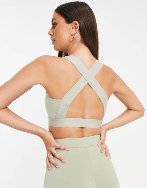 Hoxton Haus Tall cross back sports bra in sage, 2 of 4