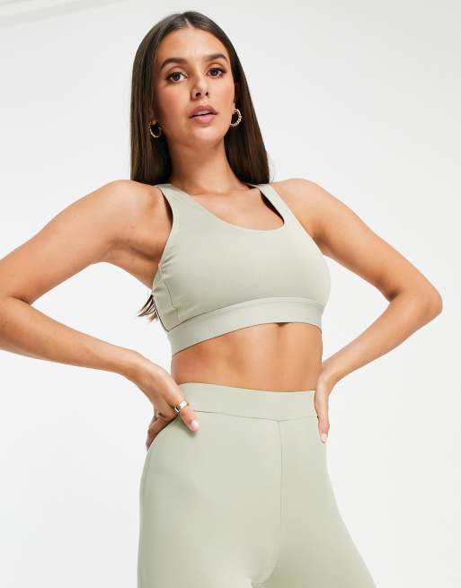 Hoxton Haus Tall cross back sports bra in sage, 4 of 4