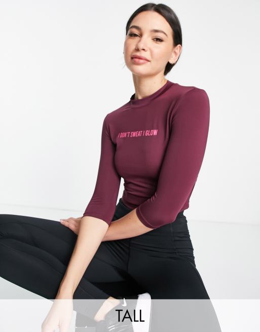Hoxton Haus Tall - Fitness crop top met lange mouwen in diep paars