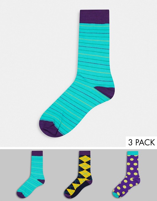 HS by Happy Socks 3 pack socks in purple multi