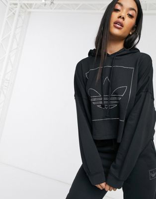 фото Худи черного цвета с логотипом-трилистником из стразов adidas originals fakten-черный