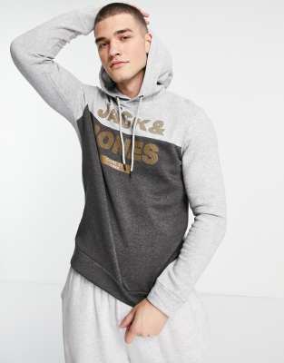 Худи светло-серого цвета без застежки с большим логотипом Jack & Jones-Серый