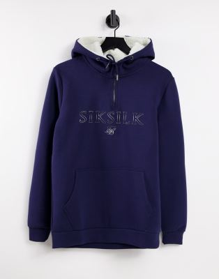 фото Худи темно-синего цвета с искусственным мехом и логотипом siksilk-темно-синий