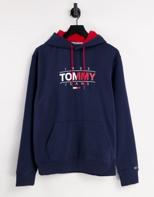 фото Худи темно-синего цвета с оригинальным логотипом tommy jeans essential-темно-синий