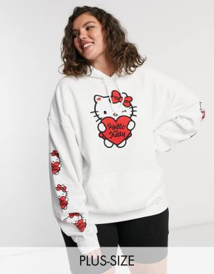 фото Худи в стиле oversized с принтом на груди и рукавах new girl order curve x hello kitty-белый