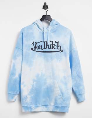 фото Худи в стиле oversized с рисунком тай дай von dutch-голубой