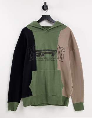 Худи в стиле oversized цвета хаки и черного цвета с нахлестом и смешанным принтом логотипа -Разноцветный Good For Nothing 106088498
