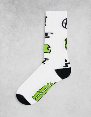 HUF 20th anniversay socks in white with all over print