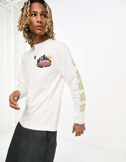 HUF – 97 – Langärmliges Shirt in Weiß mit platziertem Print auf Brust und Ärmel