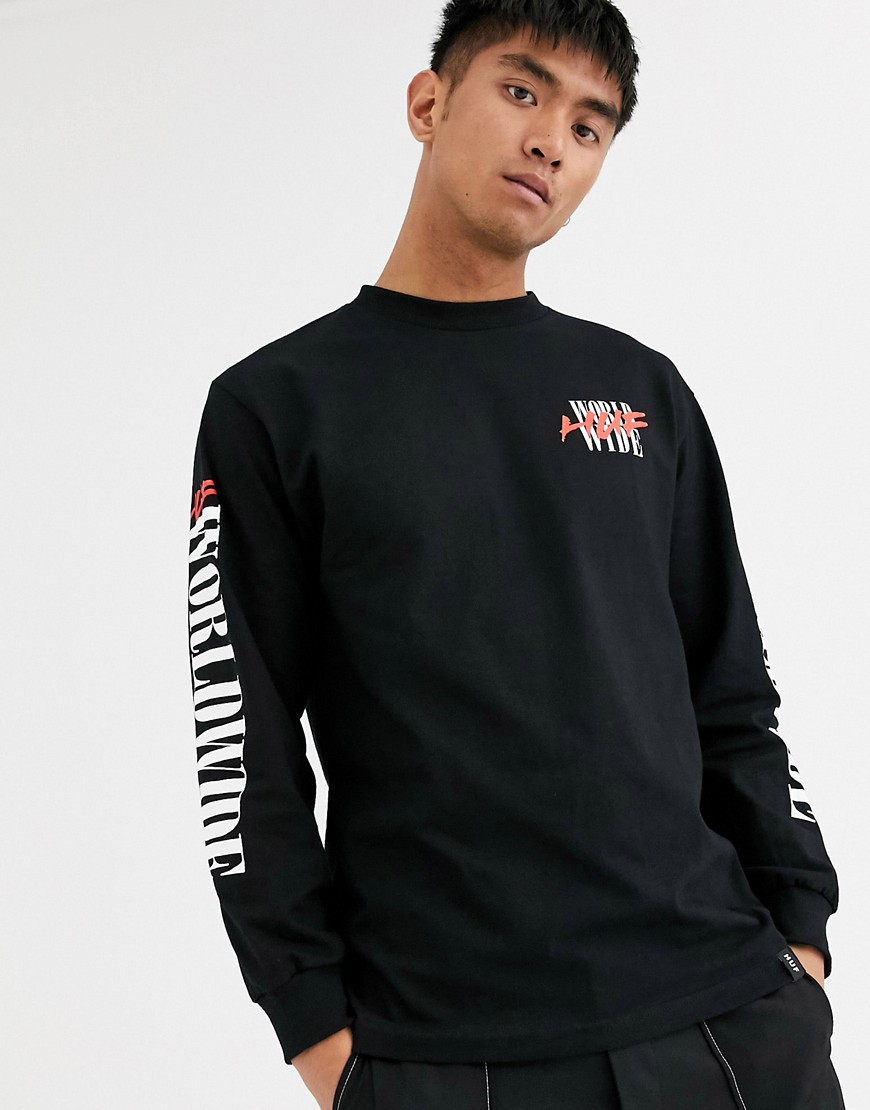 HUF Action Hero long sleeve t-shirt with arm print in black