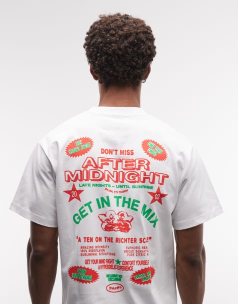 HUF after midnight logo t-shirt with graphic back print in white