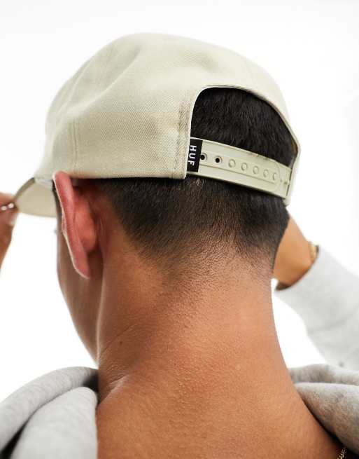 HUF arch logo snapback cap in beige and brown | ASOS