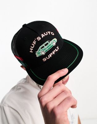 HUF auto supply trucker cap in black and green - ASOS Price Checker