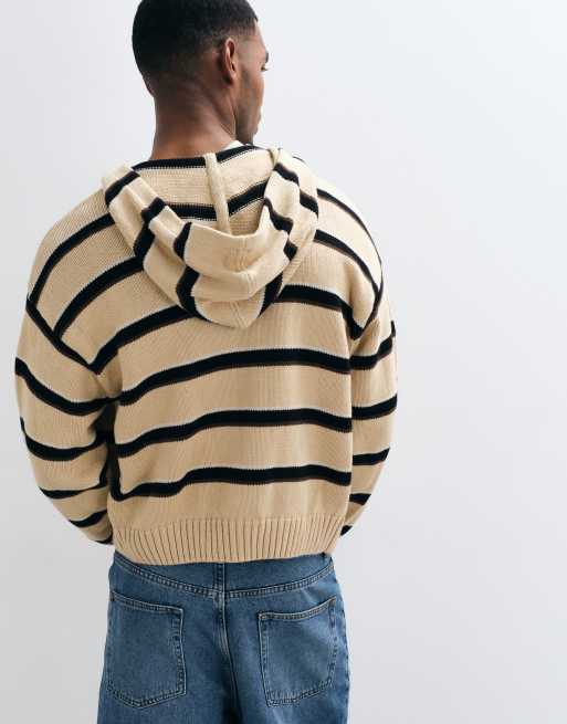 HUF banks stripe zip through knitted hoodie in tan, 5 of 5