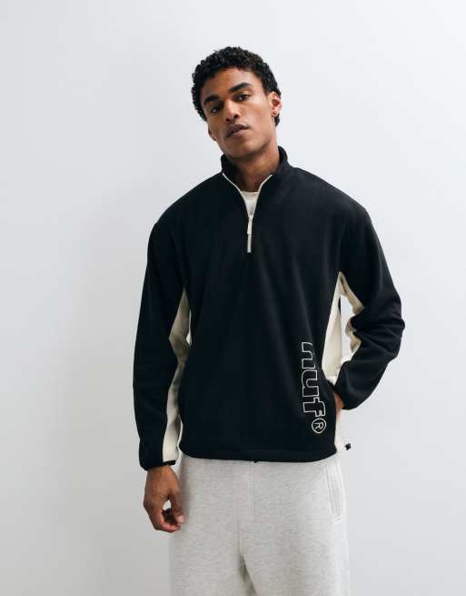 HUF basecamp panel detail quarter zip fleece in black, 2 of 5