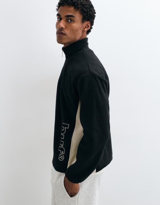 HUF basecamp panel detail quarter zip fleece in black, 3 of 5