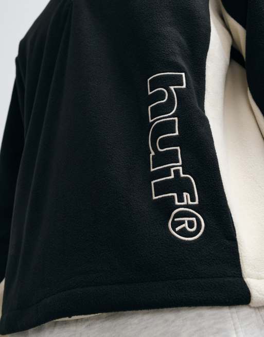 HUF basecamp panel detail quarter zip fleece in black, 4 of 5