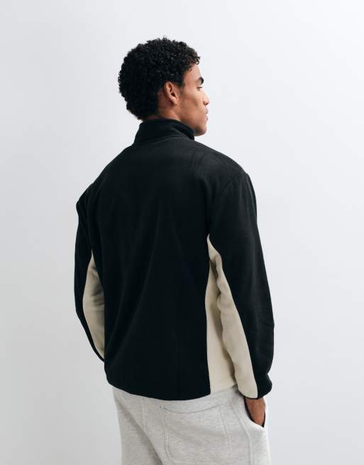 HUF basecamp panel detail quarter zip fleece in black, 5 of 5