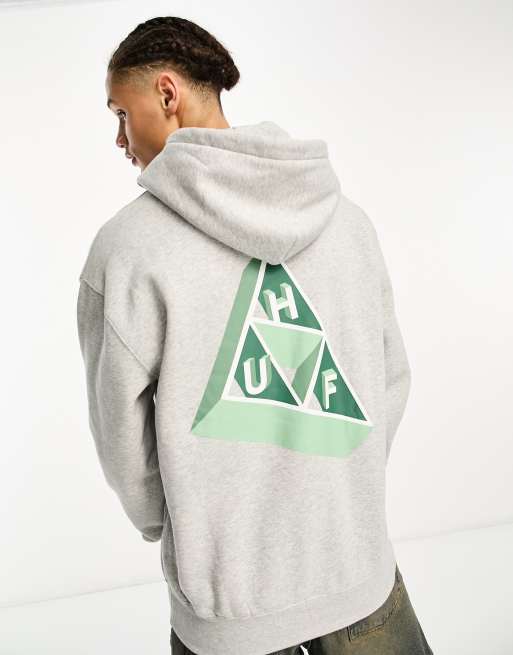 HUF - Based - Grå pullover-hættetrøje med trekantet print på brystet og ryggen