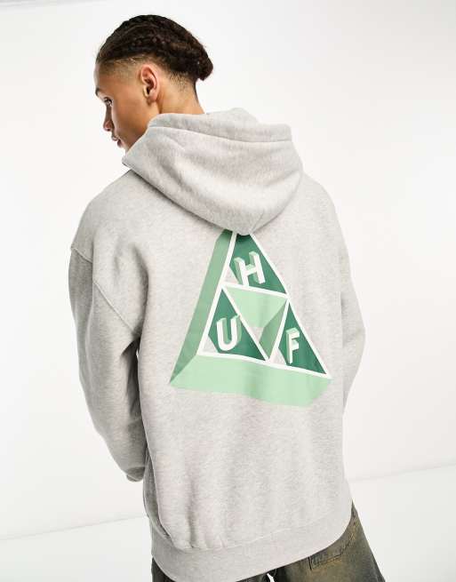 Huf based triple triangle pullover hoodie in gray with chest and