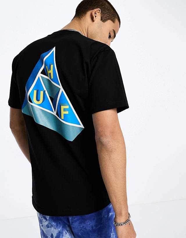 HUF - based triple triangle t-shirt in black with chest and back print