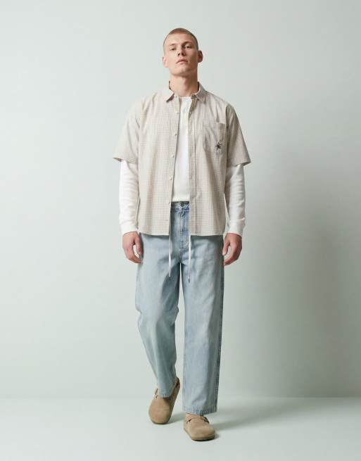 HUF – Beige, smårutig skjorta med stjärnlogga, 10 av 12