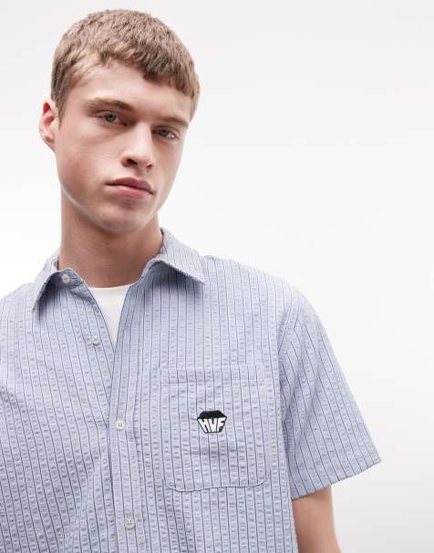 HUF big block logo stripe shirt in blue