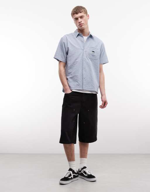 HUF big block logo stripe shirt in blue, 2 of 5
