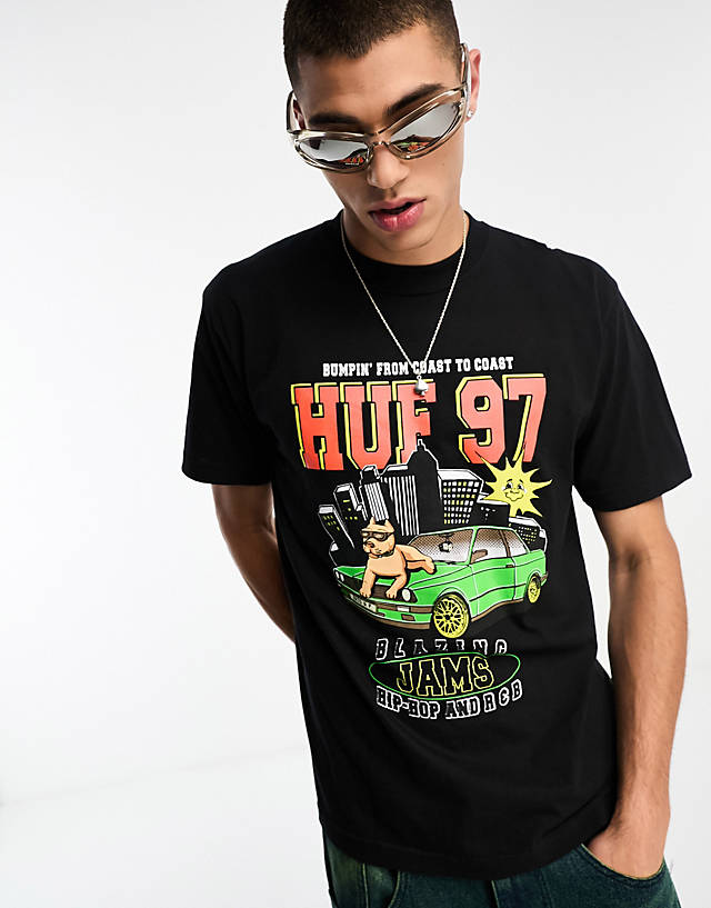 HUF - blazing jam short sleeve t-shirt in black with chest placement print