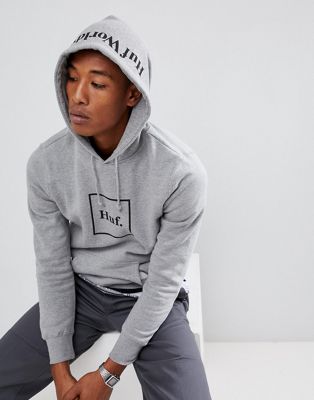 HUF Box Logo hoodie with hood print in grey | ASOS