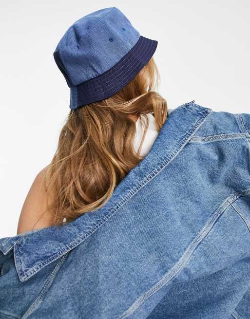 Huf bucket hat with logo in patchwork denim, 3 of 4