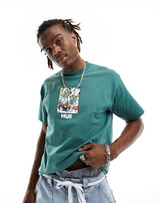 HUF burning away t-shirt in light green with chest print