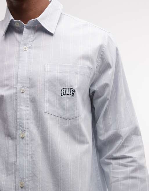 HUF - Camisa Oxford azul a rayas de manga larga Classic Arch, 3 de 5