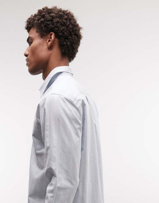 HUF - Camisa Oxford azul a rayas de manga larga Classic Arch, 4 de 5