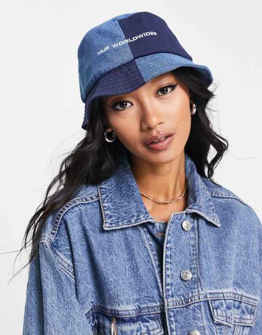 HUF - Cappello da pescatore in denim patchwork con logo