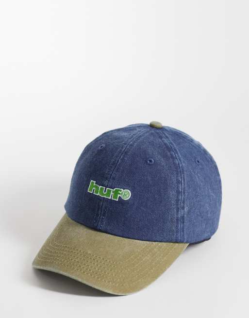 HUF - Casquette 89 bicolore à 6 pans avec visière contrastante et logo - Bleu délavé/vert