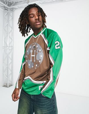HUF center ice hockey jersey in green and brown