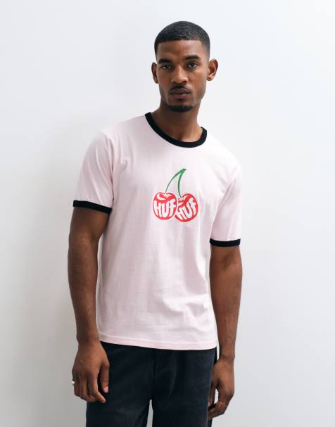 HUF cherries ringer t-shirt in dusty pink - view 1
