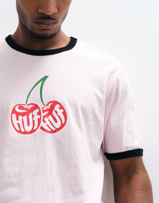 HUF cherries ringer t-shirt in dusty pink, 3 of 5