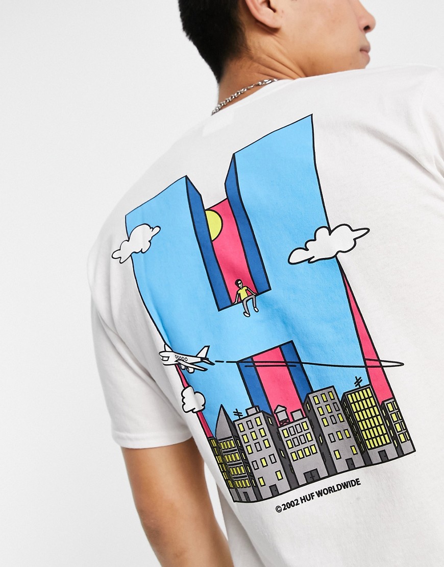 HUF city h short sleeve t-shirt in white with chest and back print