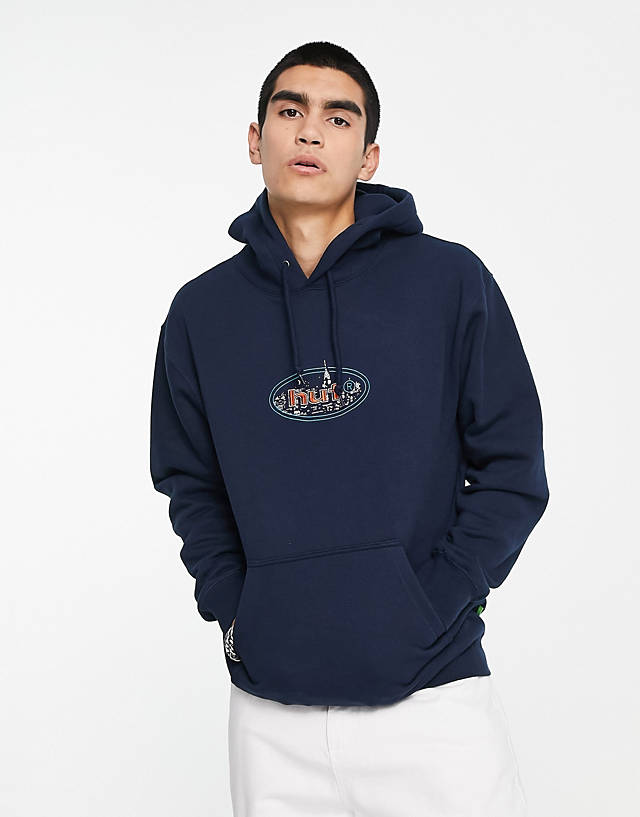 HUF - city lights pullover hoodie in navy with logo embroidery