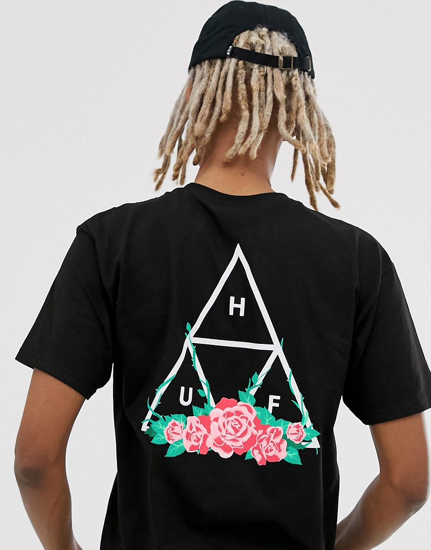 HUF - City - T-shirt nera con rose-Nero