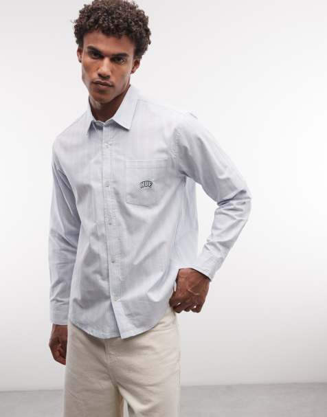 HUF - Classic Arch - Chemise Oxford à rayures et manches longues - Bleu - view 1