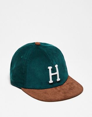 HUF corduroy classic H 5 panel cap in green and brown - ASOS Price Checker