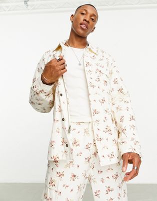 HUF co-ord field jacket in white with all over floral print